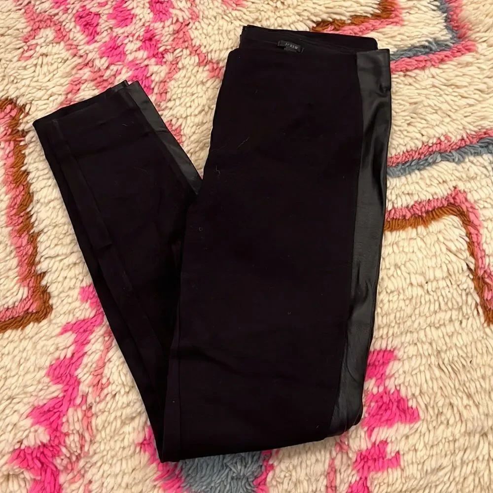 J. Crew Women Black Pants with Leather Trim